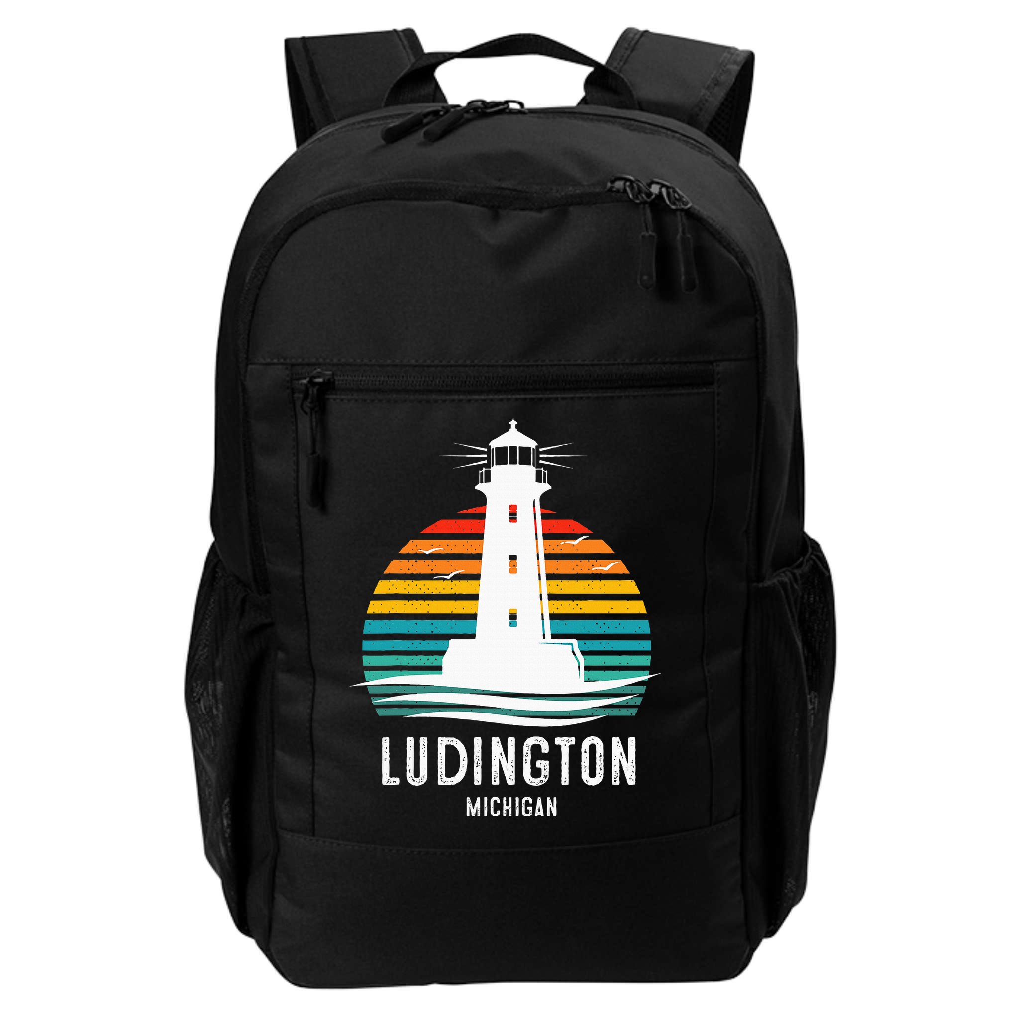 Ludington Michigan Retro Vintage Lighthouse Idea Backpack