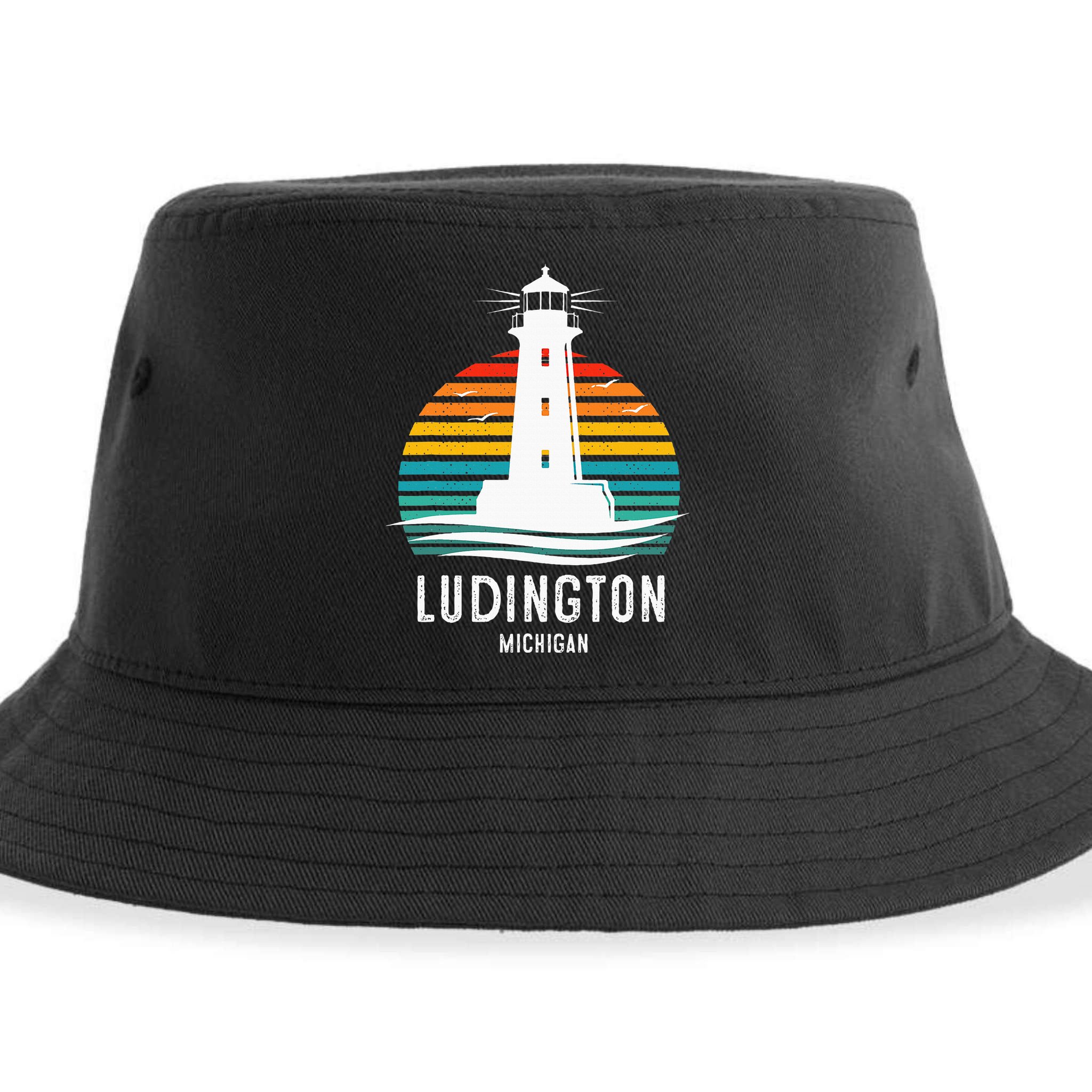 Ludington Michigan Retro Vintage Lighthouse Idea Sustainable Bucket Hat