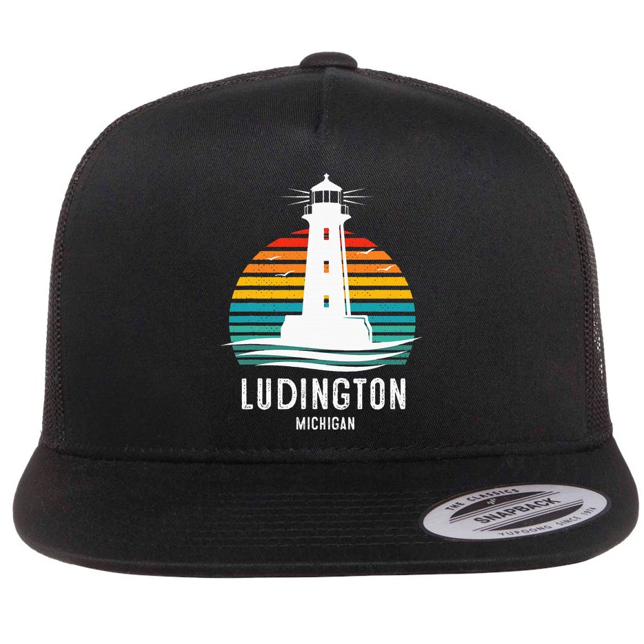 Ludington Michigan Retro Vintage Lighthouse Idea Flat Bill Trucker Hat
