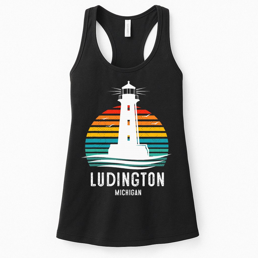 Ludington Michigan Retro Vintage Lighthouse Idea Womens Tank Top