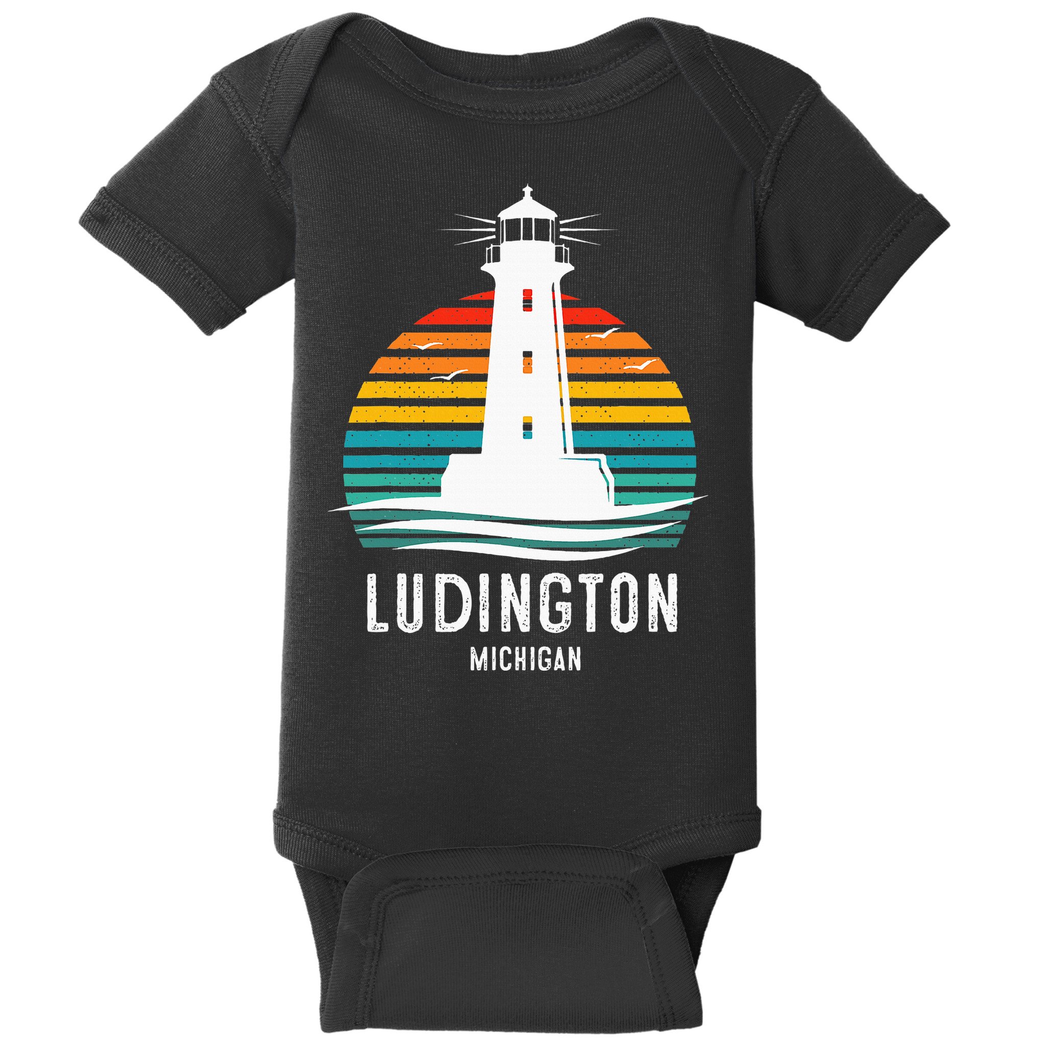 Ludington Michigan Retro Vintage Lighthouse Idea Baby Bodysuit
