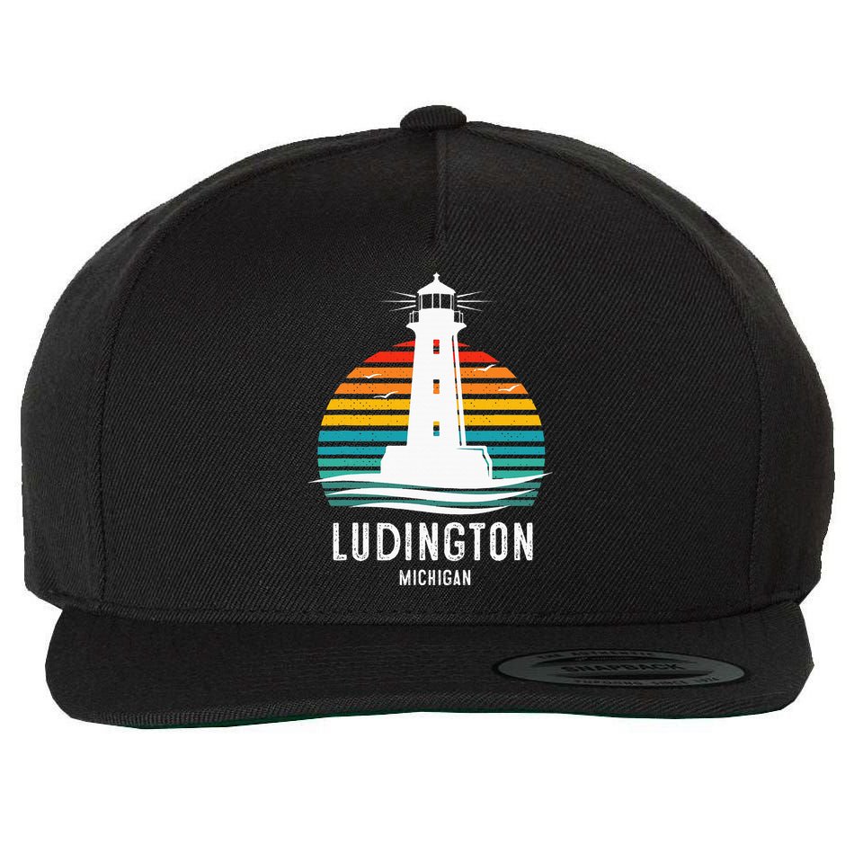 Ludington Michigan Retro Vintage Lighthouse Idea Wool Snapback Cap