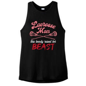 Lacrosse Mom Raised Her Beast Funny Mothers Day Daughter Son Ladies PosiCharge Tri-Blend Wicking Tank