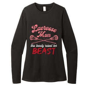 Lacrosse Mom Raised Her Beast Funny Mothers Day Daughter Son Womens CVC Long Sleeve Shirt