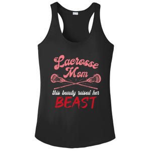 Lacrosse Mom Raised Her Beast Funny Mothers Day Daughter Son Ladies PosiCharge Competitor Racerback Tank