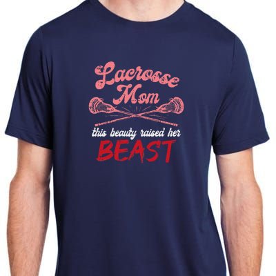 Lacrosse Mom Raised Her Beast Funny Mothers Day Daughter Son Adult ChromaSoft Performance T-Shirt