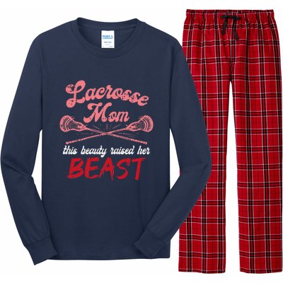 Lacrosse Mom Raised Her Beast Funny Mothers Day Daughter Son Long Sleeve Pajama Set