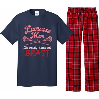 Lacrosse Mom Raised Her Beast Funny Mothers Day Daughter Son Pajama Set