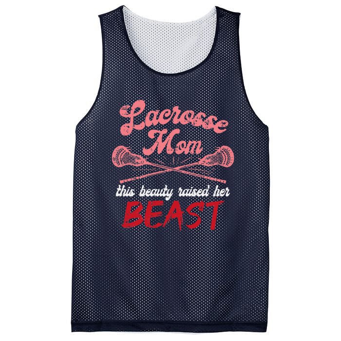 Lacrosse Mom Raised Her Beast Funny Mothers Day Daughter Son Mesh Reversible Basketball Jersey Tank