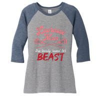 Lacrosse Mom Raised Her Beast Funny Mothers Day Daughter Son Women's Tri-Blend 3/4-Sleeve Raglan Shirt