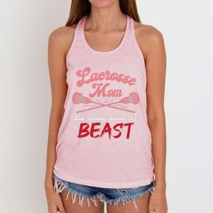 Lacrosse Mom Raised Her Beast Funny Mothers Day Daughter Son Women's Knotted Racerback Tank