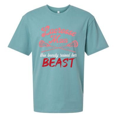 Lacrosse Mom Raised Her Beast Funny Mothers Day Daughter Son Sueded Cloud Jersey T-Shirt