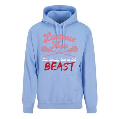 Lacrosse Mom Raised Her Beast Funny Mothers Day Daughter Son Unisex Surf Hoodie