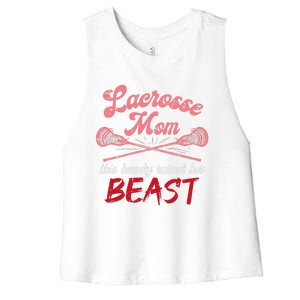 Lacrosse Mom Raised Her Beast Funny Mothers Day Daughter Son Women's Racerback Cropped Tank