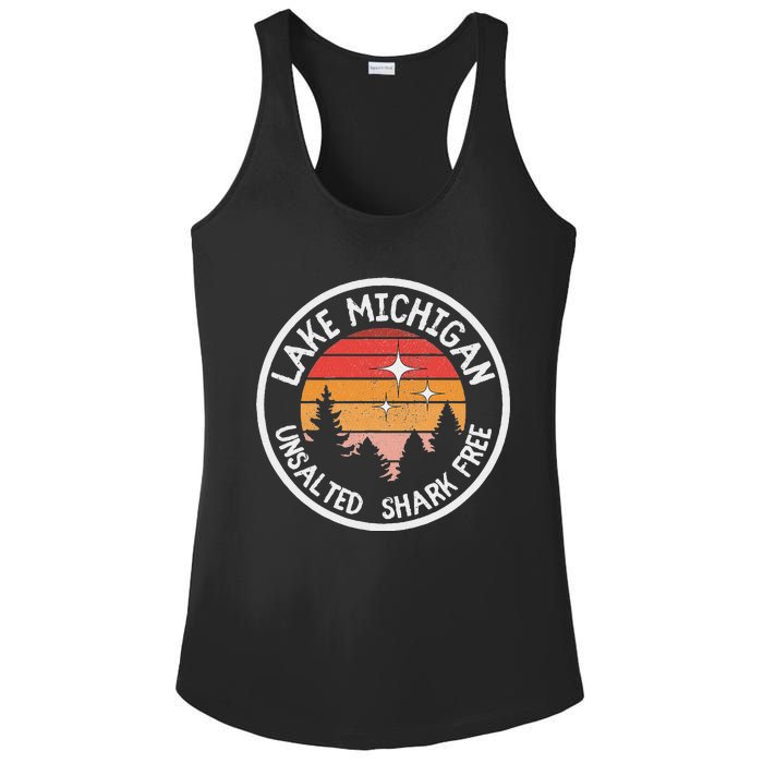 Lake Michigan Retro Unsalted Shark Free Lake Mi Vacation Ladies PosiCharge Competitor Racerback Tank