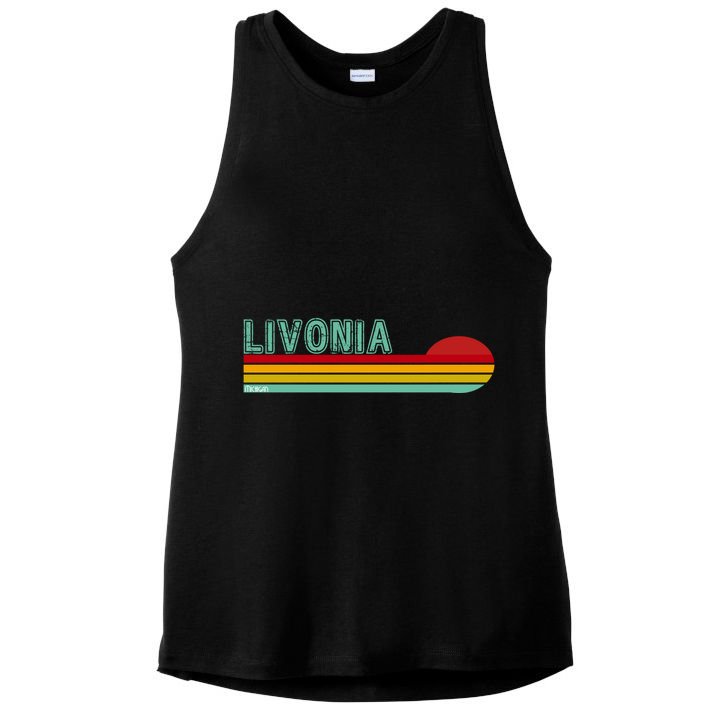 Livonia Michigan Retro Sunset Logo Ladies PosiCharge Tri-Blend Wicking Tank