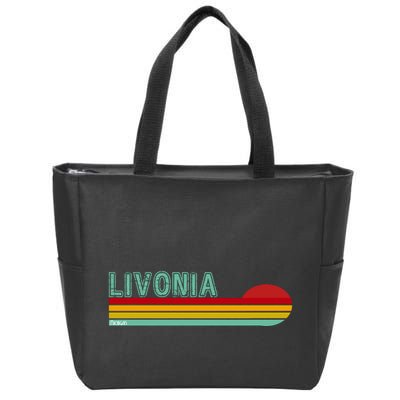 Livonia Michigan Retro Sunset Logo Zip Tote Bag