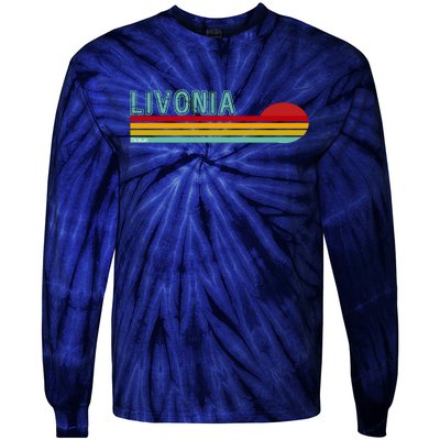 Livonia Michigan Retro Sunset Logo Tie-Dye Long Sleeve Shirt