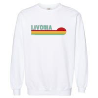 Livonia Michigan Retro Sunset Logo Garment-Dyed Sweatshirt