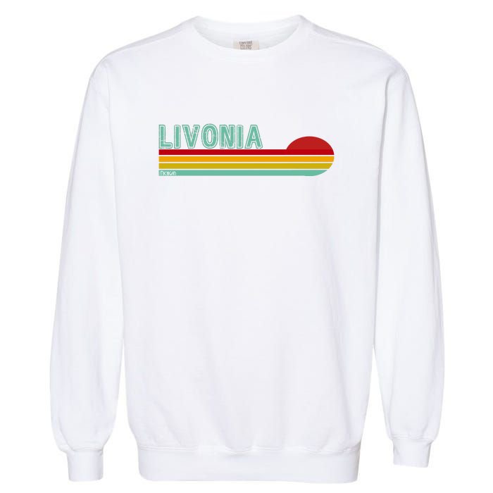 Livonia Michigan Retro Sunset Logo Garment-Dyed Sweatshirt