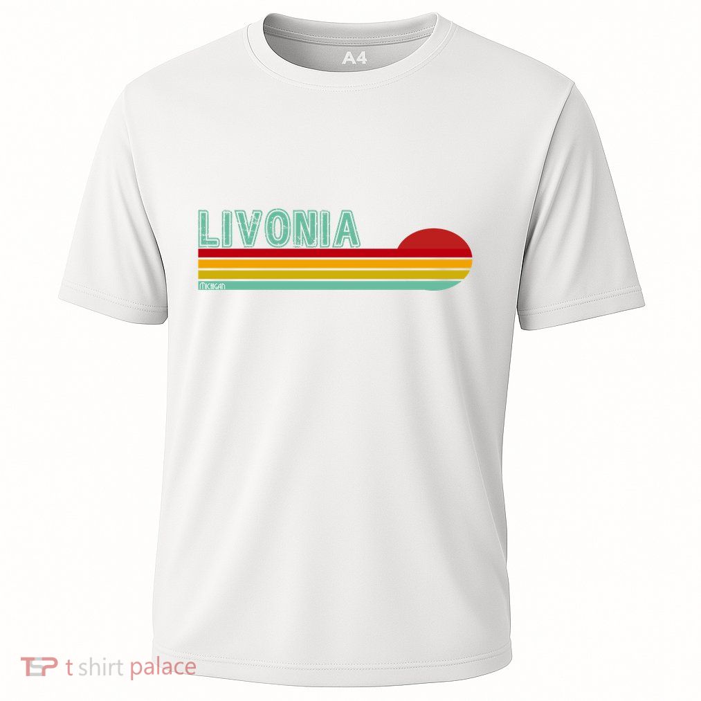 Livonia Michigan Retro Sunset Logo Cooling Performance Crew T-Shirt