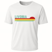 Livonia Michigan Retro Sunset Logo Performance Shirt