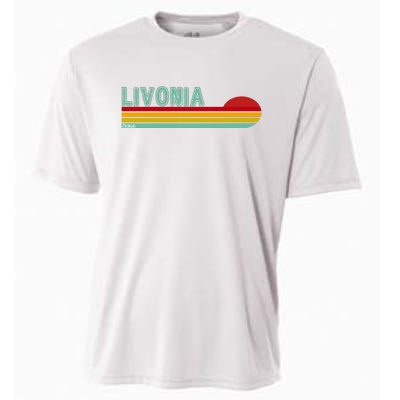 Livonia Michigan Retro Sunset Logo Cooling Performance Crew T-Shirt