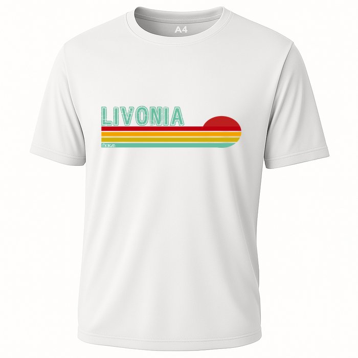 Livonia Michigan Retro Sunset Logo Performance Shirt