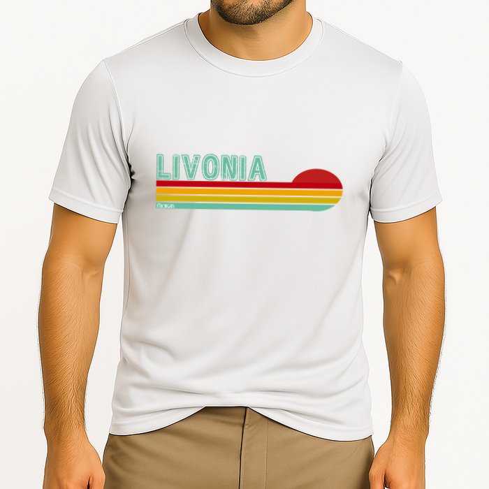 Livonia Michigan Retro Sunset Logo Performance Shirt