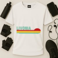 Livonia Michigan Retro Sunset Logo Performance Shirt