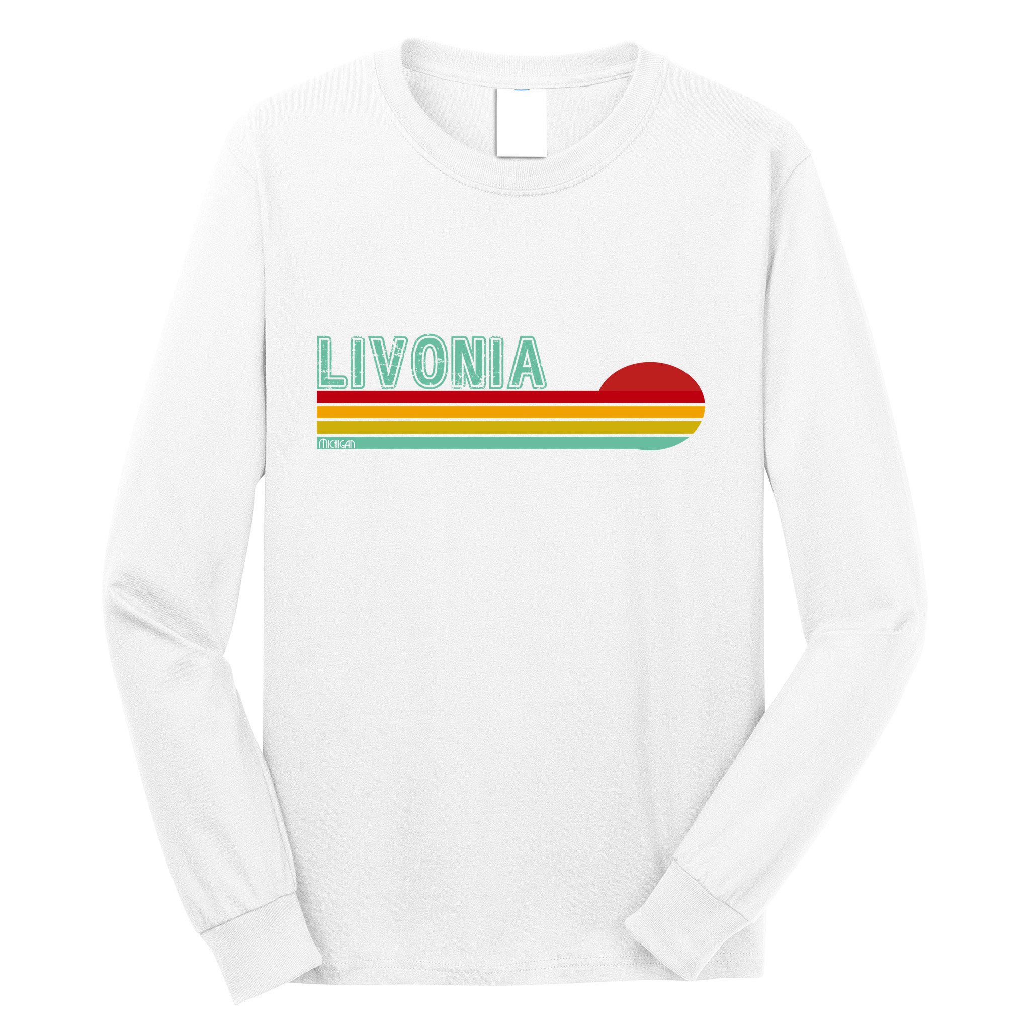 Livonia Michigan Retro Sunset Logo Long Sleeve Shirt