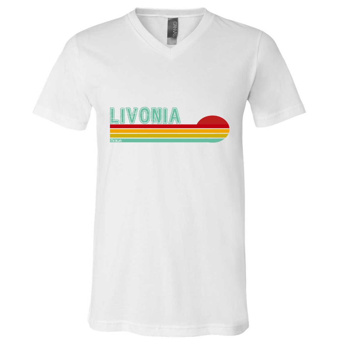 Livonia Michigan Retro Sunset Logo V-Neck T-Shirt
