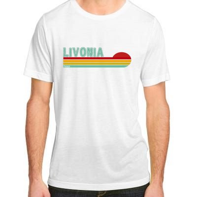 Livonia Michigan Retro Sunset Logo Adult ChromaSoft Performance T-Shirt