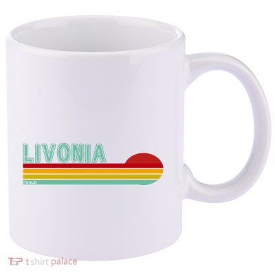 Livonia Michigan Retro Sunset Logo 11oz C Handle Ceramic Mug