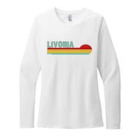 Livonia Michigan Retro Sunset Logo Womens CVC Long Sleeve Shirt