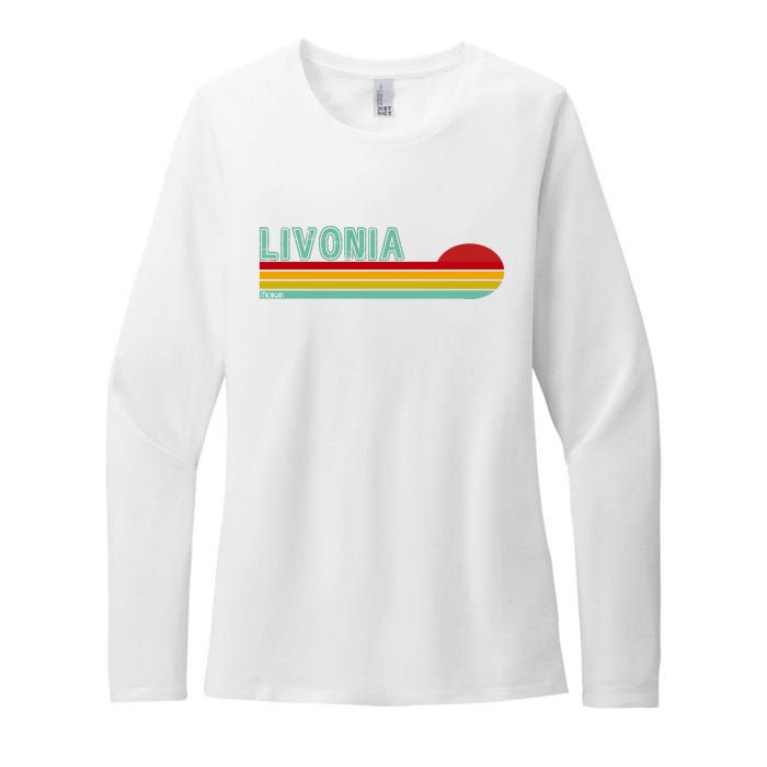 Livonia Michigan Retro Sunset Logo Womens CVC Long Sleeve Shirt