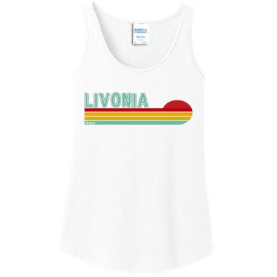 Livonia Michigan Retro Sunset Logo Ladies Essential Tank