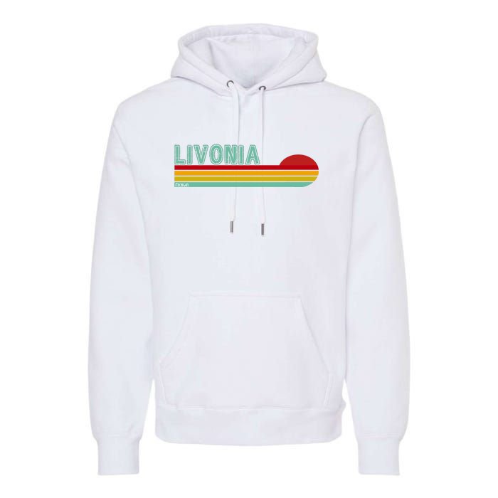 Livonia Michigan Retro Sunset Logo Premium Hoodie