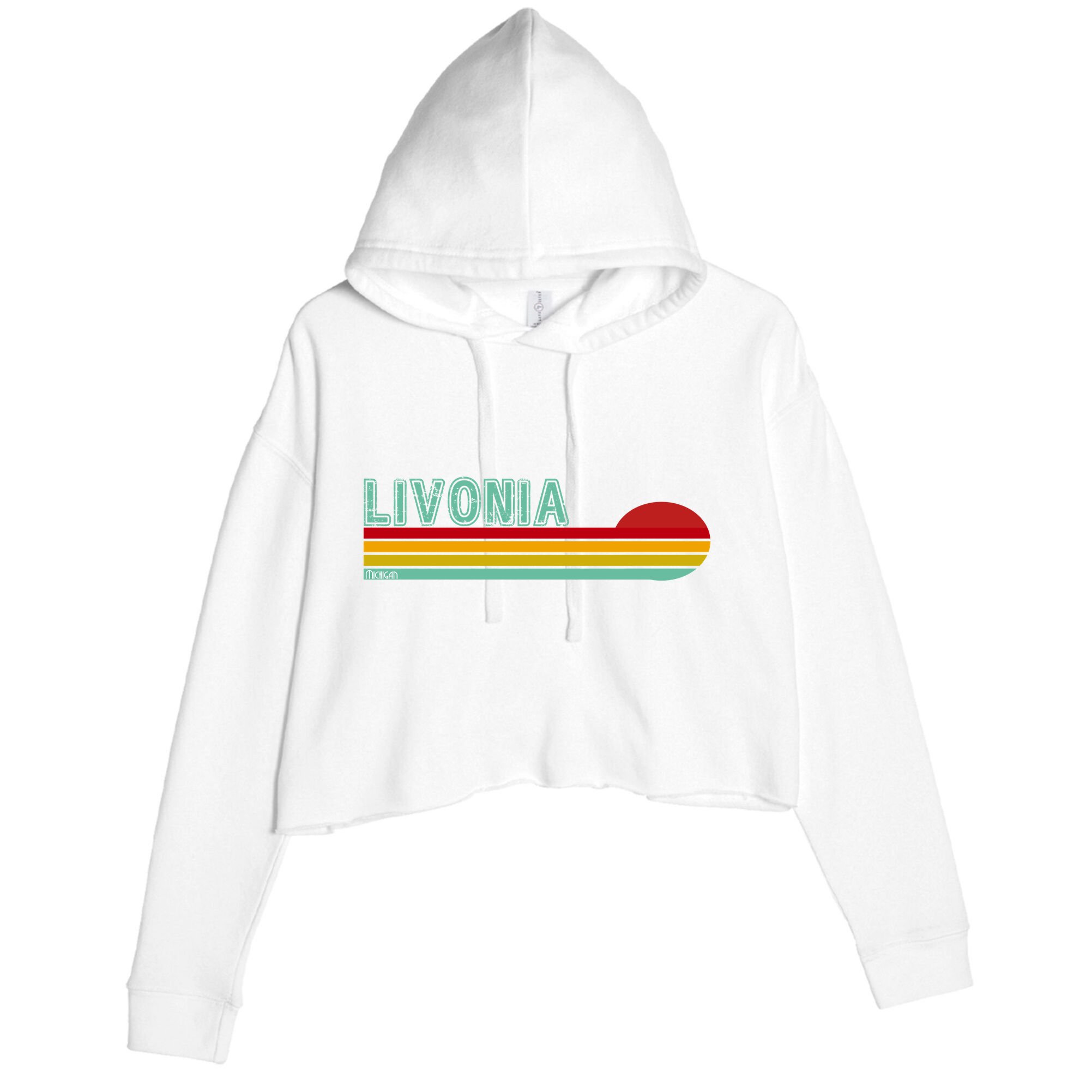 Livonia Michigan Retro Sunset Logo Crop Fleece Hoodie