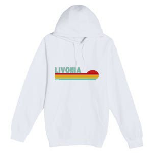 Livonia Michigan Retro Sunset Logo Premium Pullover Hoodie