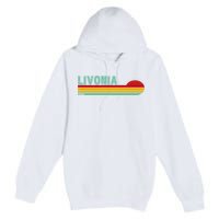 Livonia Michigan Retro Sunset Logo Premium Pullover Hoodie