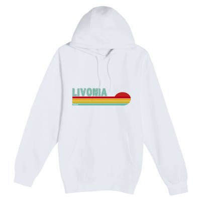 Livonia Michigan Retro Sunset Logo Premium Pullover Hoodie