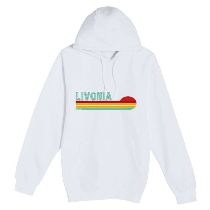 Livonia Michigan Retro Sunset Logo Premium Pullover Hoodie