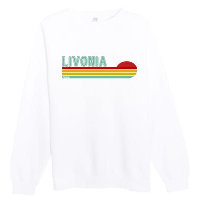 Livonia Michigan Retro Sunset Logo Premium Crewneck Sweatshirt