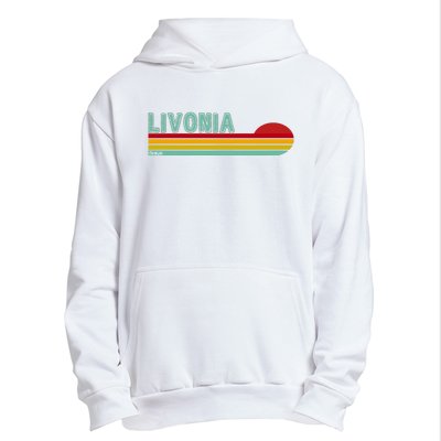 Livonia Michigan Retro Sunset Logo Urban Pullover Hoodie