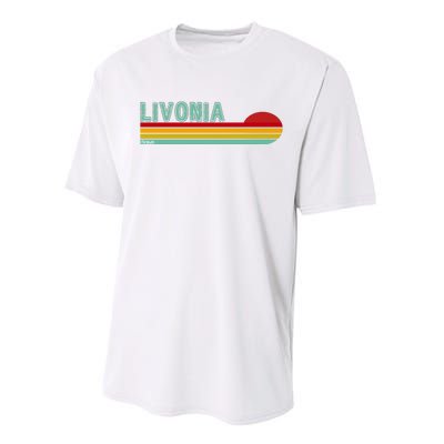 Livonia Michigan Retro Sunset Logo Performance Sprint T-Shirt