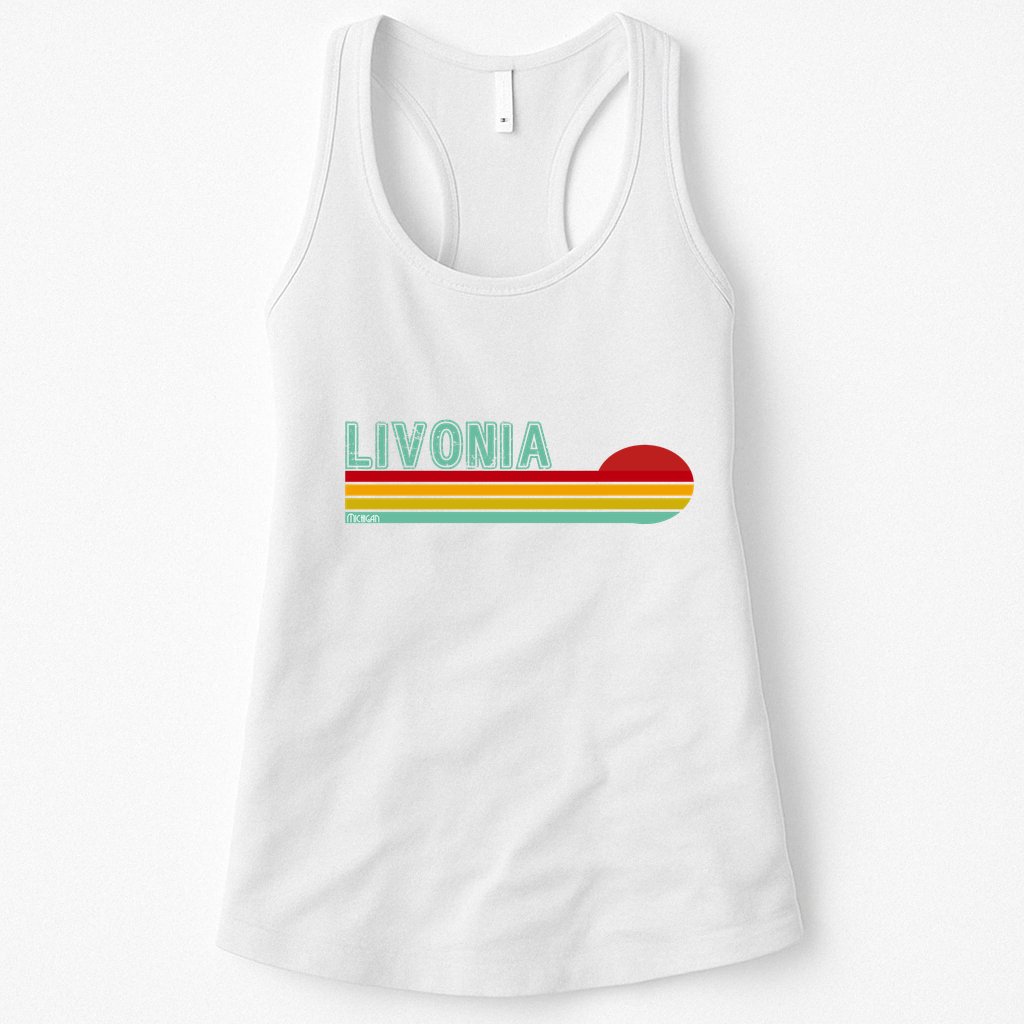 Livonia Michigan Retro Sunset Logo Womens Tank Top