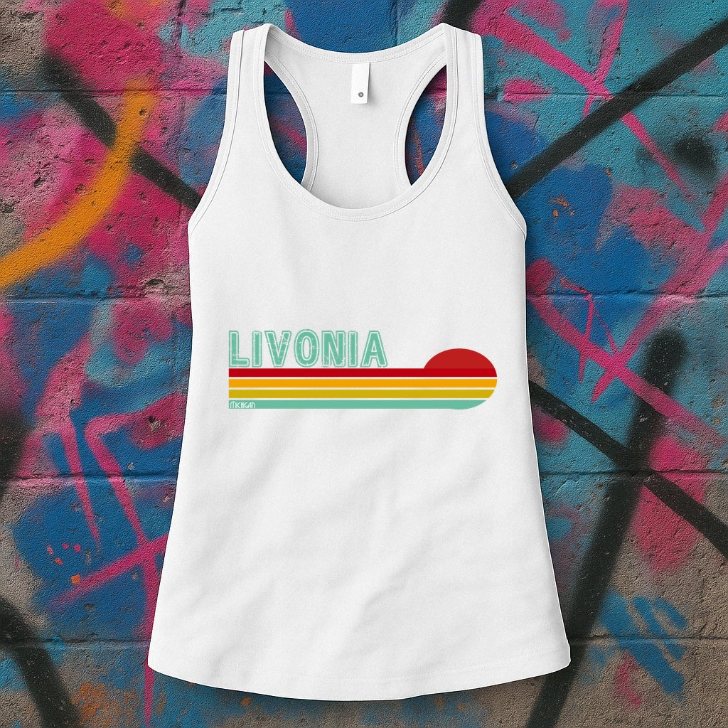 Livonia Michigan Retro Sunset Logo Womens Tank Top