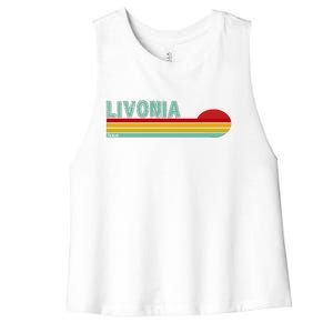 Livonia Michigan Retro Sunset Logo Women's Racerback Cropped Tank