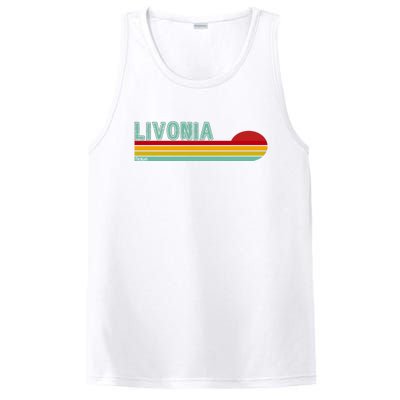 Livonia Michigan Retro Sunset Logo PosiCharge Competitor Tank